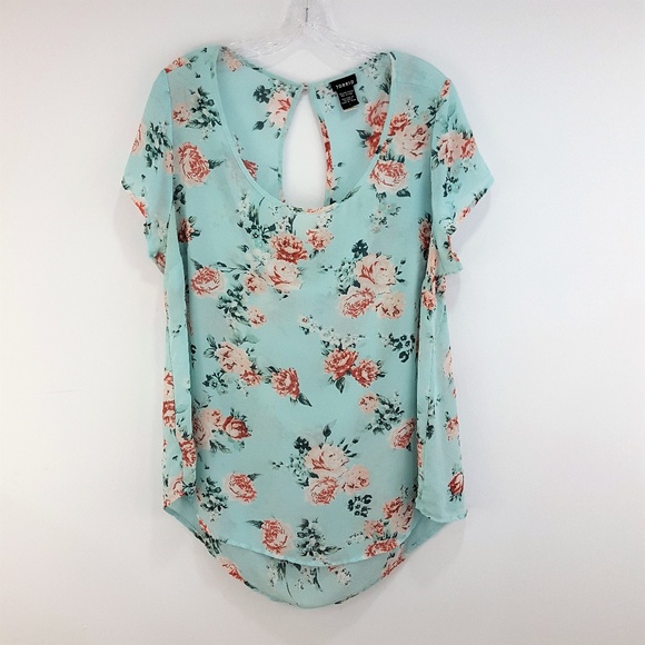 torrid Tops - Torrid Floral Georgette Chiffon Drape Keyhole Top